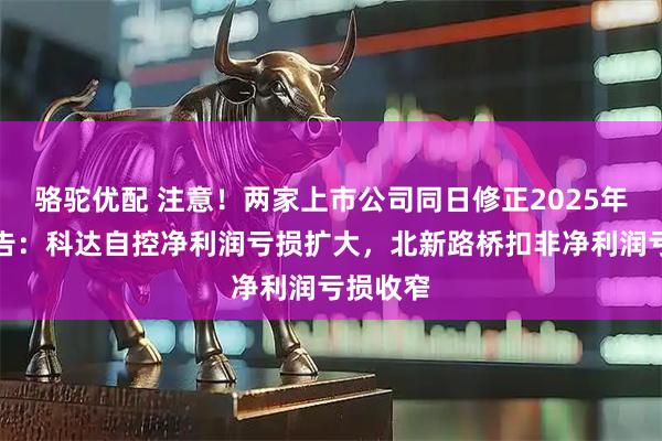骆驼优配 注意！两家上市公司同日修正2025年业绩预告：科达自控净利润亏损扩大，北新路桥扣非净利润亏损收窄